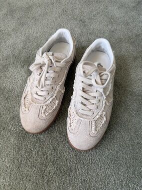 ALOHAS Women's Lace-Trim Suede Sneakers in Light Beige